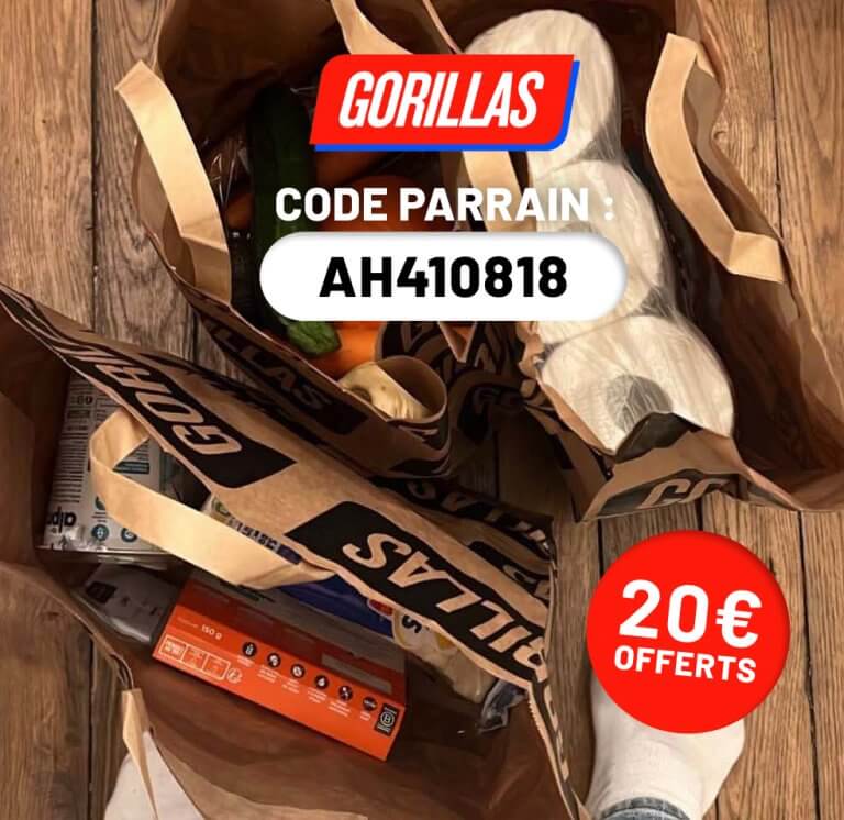 Code promo Gorillas 20€ offerts avec le parrainage