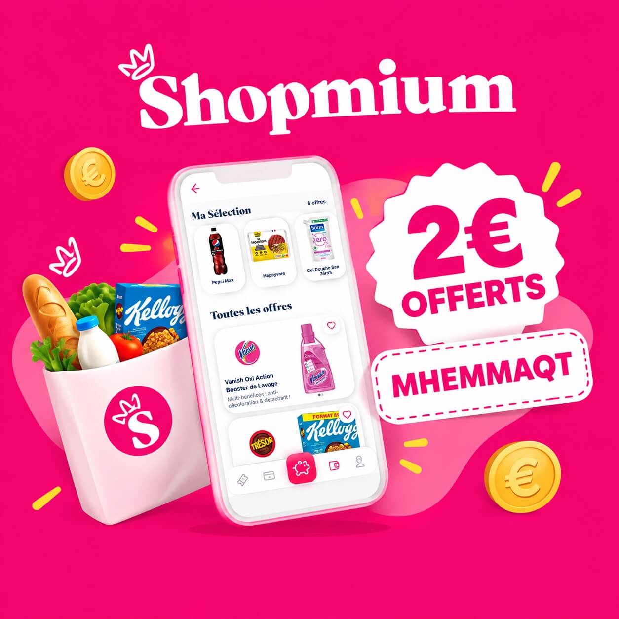 Shopmium 2€ offerts pour avoir et tester des articles gratuitement (remboursement après achat)