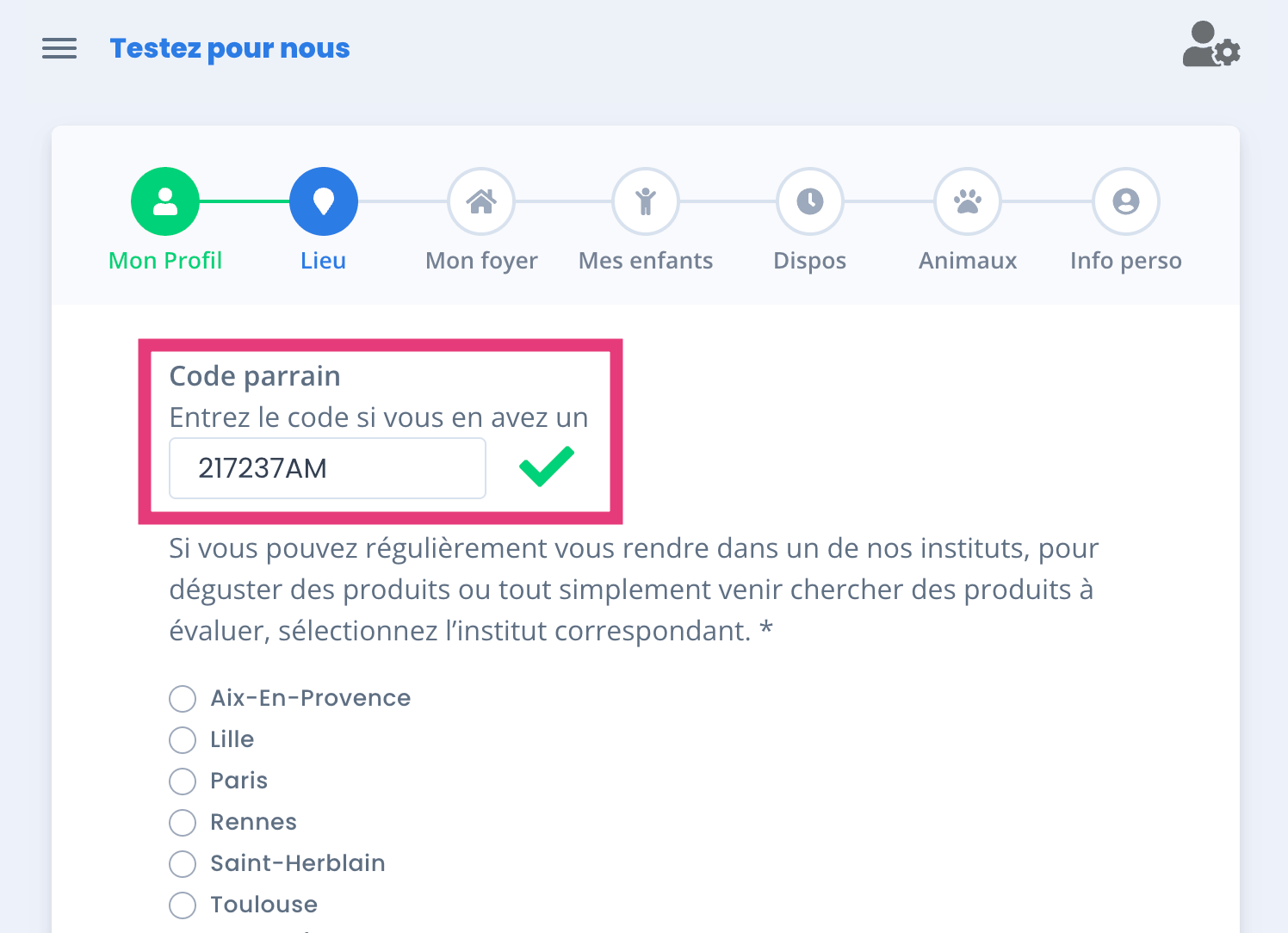 Code de parrainage TestezPourNous