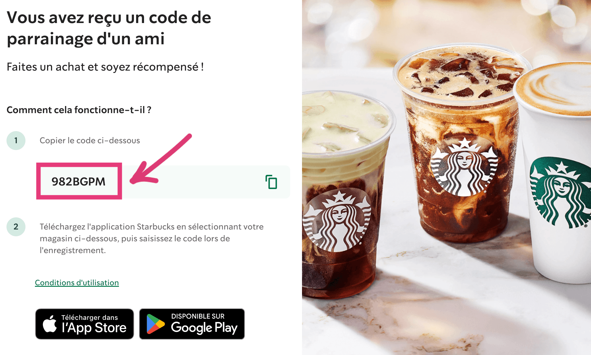 1 boisson offerte chez Starbucks France à l'inscription
